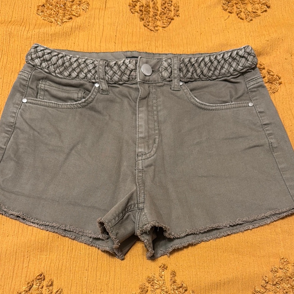 Women's Olive Green Shorts with Braided Waistband